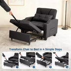 Fauteuil-lit convertible 3-en-1 avec ports USB, porte-gobelets et poches latérales - Canapé-lit gigogne avec dossier réglable pour petits espaces