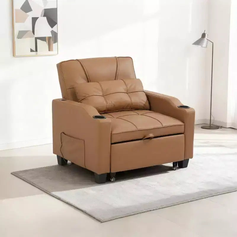 Fauteuil-lit convertible 3-en-1 avec ports USB, porte-gobelets et poches latérales - Canapé-lit gigogne avec dossier réglable pour petits espaces