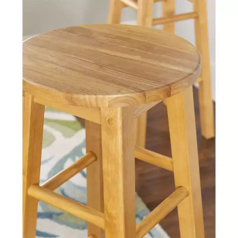 Tabourets de bar de cuisine classiques PJ Wood à siège rond de 74 cm de haut pour maisons, salles à manger et bars, avec sièges sans dossier, pieds carrés, naturels, lot de 2