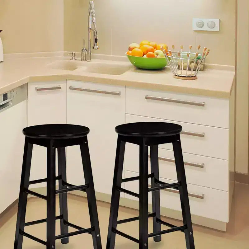 Tabourets de bar de cuisine classiques PJ Wood à siège rond de 74 cm de haut pour maisons, salles à manger et bars, avec sièges sans dossier, pieds carrés, naturels, lot de 2