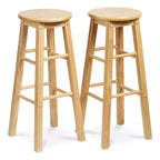 Tabourets de bar de cuisine classiques PJ Wood à siège rond de 74 cm de haut pour maisons, salles à manger et bars, avec sièges sans dossier, pieds carrés, naturels, lot de 2