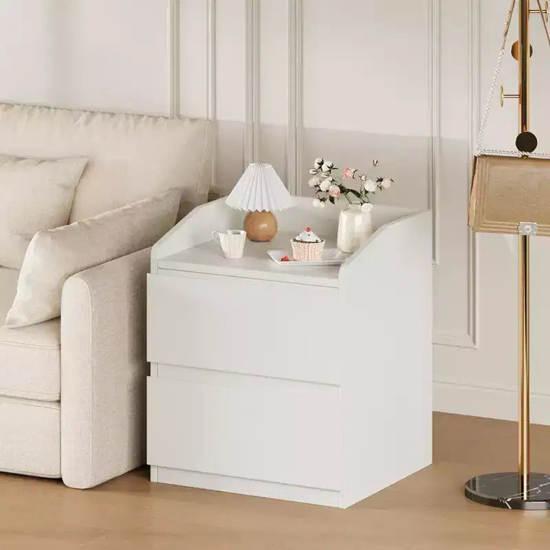 Table de chevet, Table de chevet moderne, 2 tiroirs, Design sans poignée, pour salon