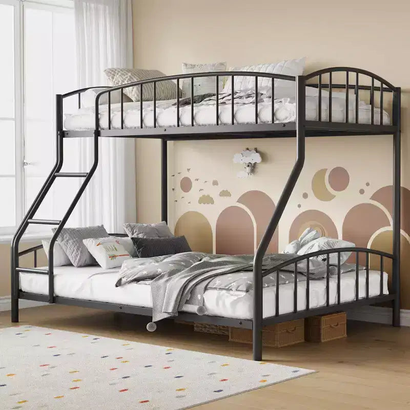 Bunk Bed Twin Over Full with Ladder and Arched Guardrail, Heavy Duty Bunkbeds Frame with Sturdy Steel Slats Support for Kids Boys Girls, Space-Saving