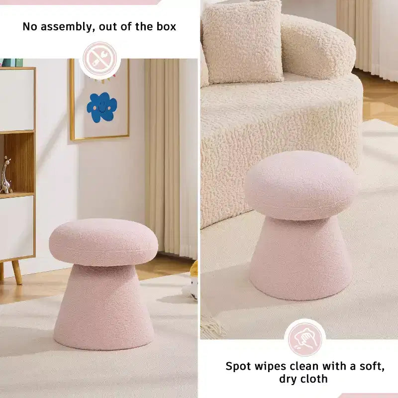 GDFStudio Becka Pouf Ottoman Pivotant en Tissu Teddy en Forme de Champignon avec Cadre en Bois