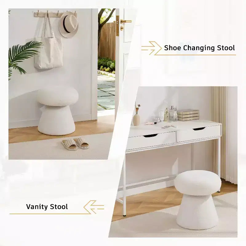 GDFStudio Becka Pouf Ottoman Pivotant en Tissu Teddy en Forme de Champignon avec Cadre en Bois