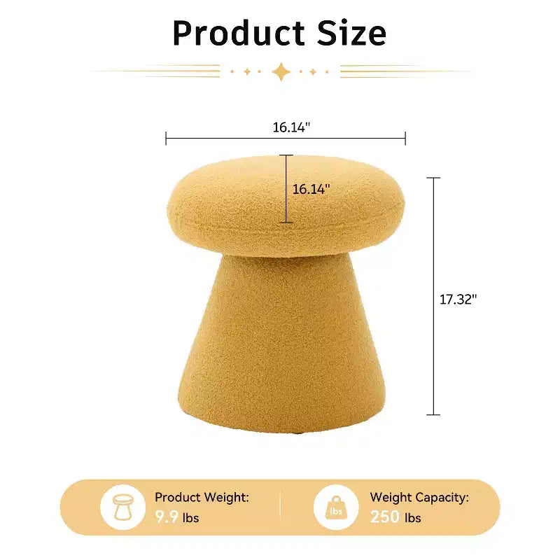 GDFStudio Becka Pouf Ottoman Pivotant en Tissu Teddy en Forme de Champignon avec Cadre en Bois