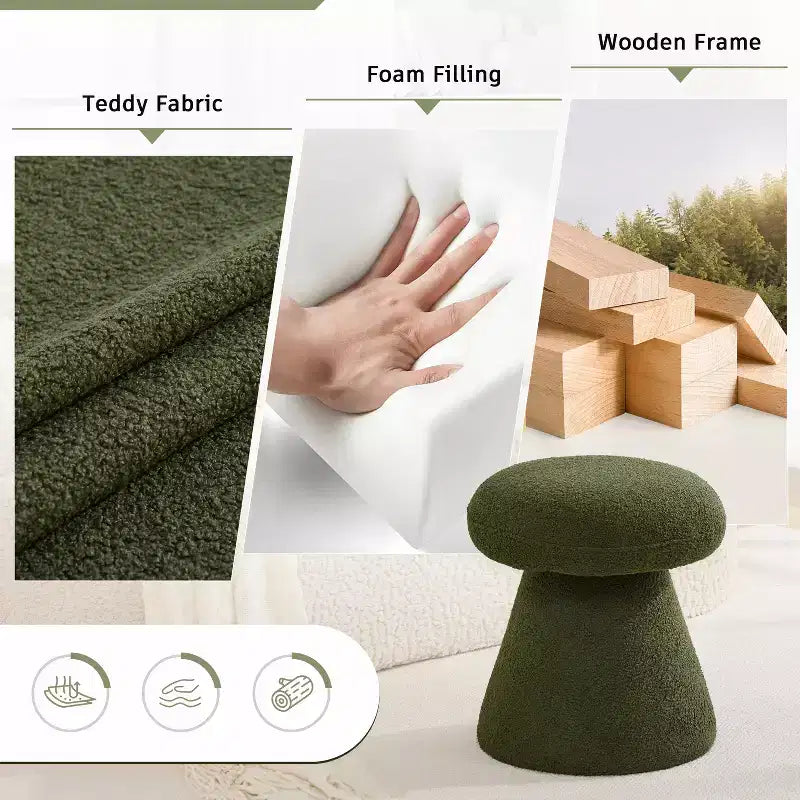 GDFStudio Becka Pouf Ottoman Pivotant en Tissu Teddy en Forme de Champignon avec Cadre en Bois
