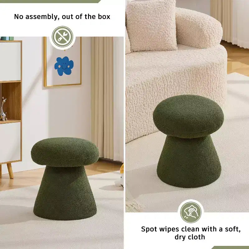 GDFStudio Becka Pouf Ottoman Pivotant en Tissu Teddy en Forme de Champignon avec Cadre en Bois