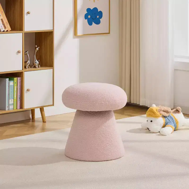GDFStudio Becka Pouf Ottoman Pivotant en Tissu Teddy en Forme de Champignon avec Cadre en Bois