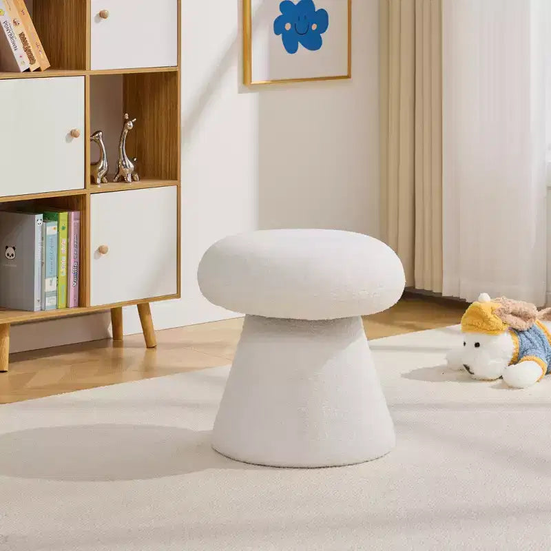 GDFStudio Becka Pouf Ottoman Pivotant en Tissu Teddy en Forme de Champignon avec Cadre en Bois