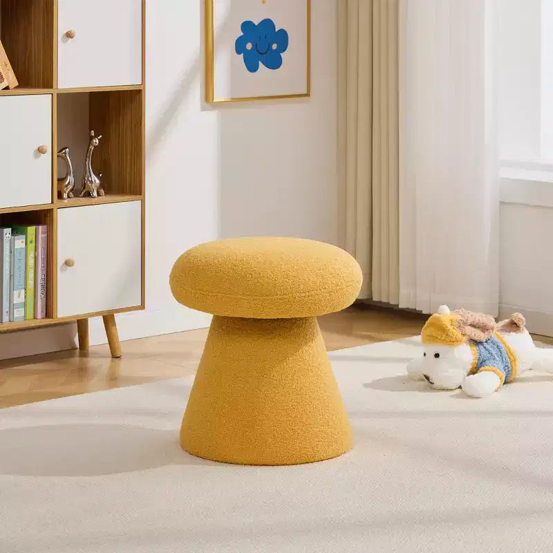 GDFStudio Becka Pouf Ottoman Pivotant en Tissu Teddy en Forme de Champignon avec Cadre en Bois