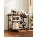 Étagère de Cuisine VEVOR, Étagère de Boulangerie de 35,4 Pouces de Large, Support de Cuisine avec Barre de Soutien en X, 5 Crochets en S, Étagère de Rangement Multi-Niveaux, Noir et Marron