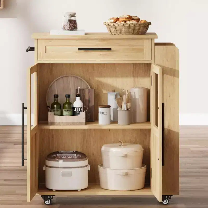 Dessert mobile COZONY avec roues, placard de rangement avec tiroir, étagère à épices et porte-serviettes, chariot de cuisine roulant pour petits espaces