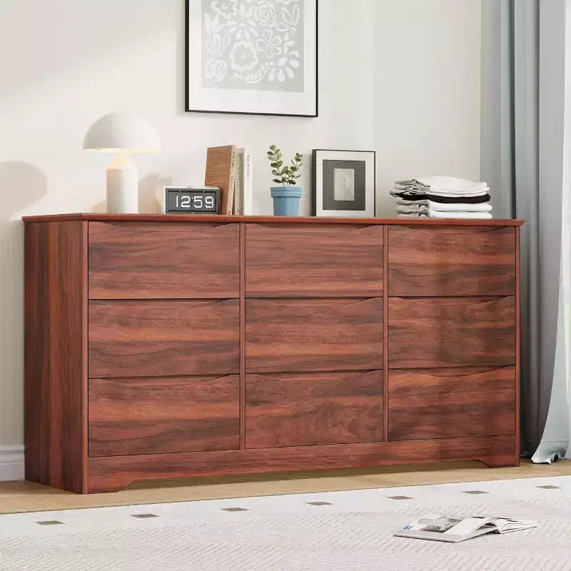 Commode en bois à 9 tiroirs, longue commode de rangement, commode moderne, pour chambre à coucher, salon