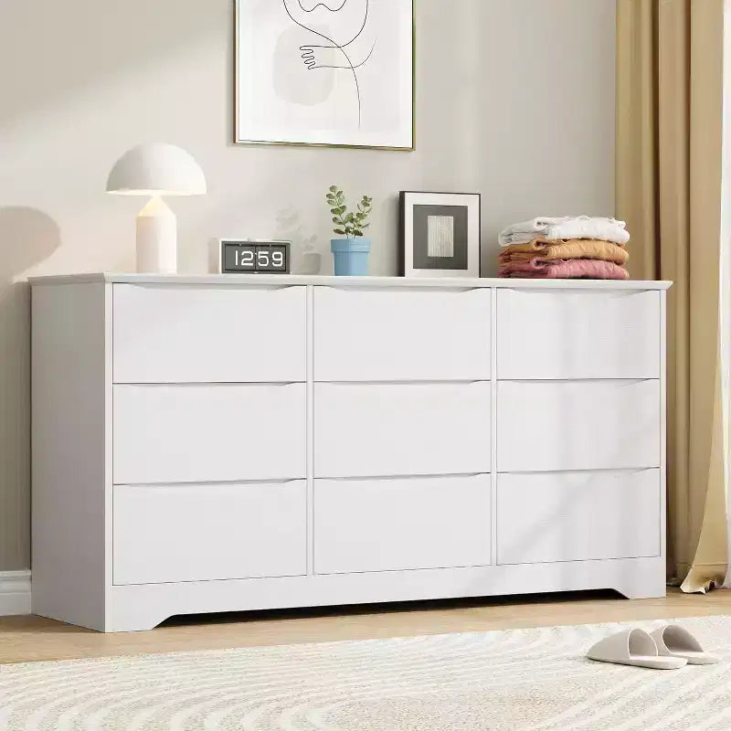 Commode en bois à 9 tiroirs, longue commode de rangement, commode moderne, pour chambre à coucher, salon
