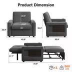 Dyonery 42,5 Lit Couchage Convertible 3-en-1 - Canapé-lit Inclinable Extensible avec Dossier Réglable, Ports de Charge USB, Porte-gobelet