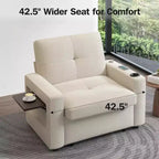 Dyonery 42,5 Lit Couchage Convertible 3-en-1 - Canapé-lit Inclinable Extensible avec Dossier Réglable, Ports de Charge USB, Porte-gobelet