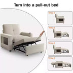 Dyonery 42,5 Lit Couchage Convertible 3-en-1 - Canapé-lit Inclinable Extensible avec Dossier Réglable, Ports de Charge USB, Porte-gobelet