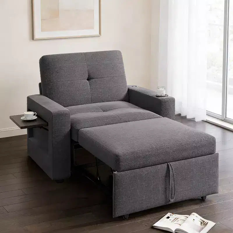 Dyonery 42,5 Lit Couchage Convertible 3-en-1 - Canapé-lit Inclinable Extensible avec Dossier Réglable, Ports de Charge USB, Porte-gobelet