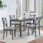 GDFStudio Loren 5-Piece Dining Set with Solid Wood Frame and Upholstered Chairs