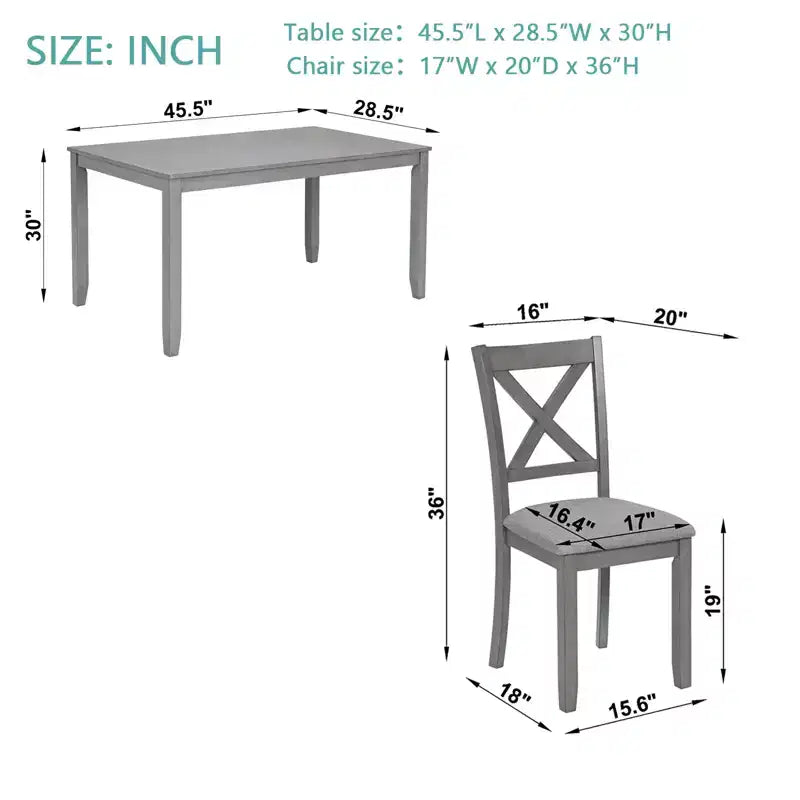 Ensemble de salle à manger GDFStudio Loren 5 pièces avec cadre en bois massif et chaises rembourrées