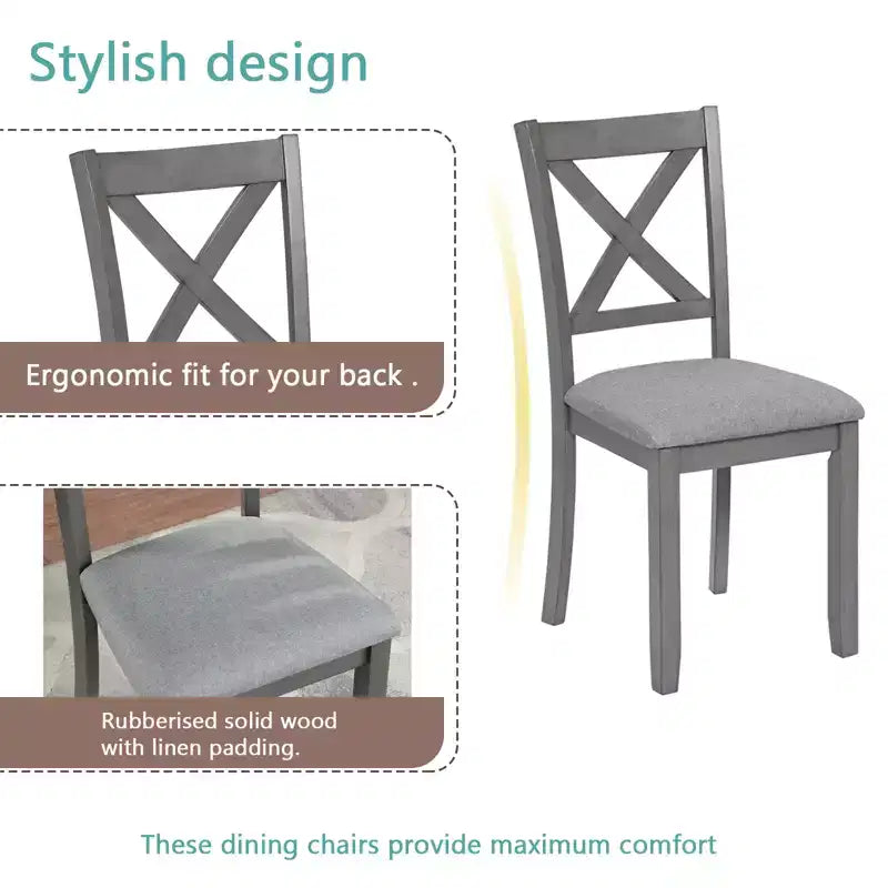 Ensemble de salle à manger GDFStudio Loren 5 pièces avec cadre en bois massif et chaises rembourrées