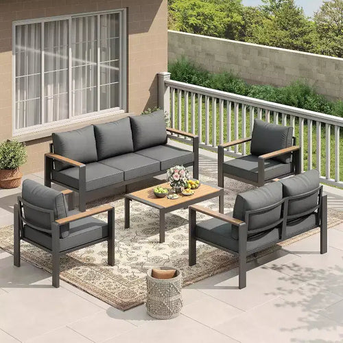 5-Piece Sectional Conversation Set, Aluminum Outdoor Patio Furniture Set, Modern Outdoor Seating, for Porch, Balcony, Deck