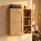 Meuble de rangement mural Dcolora Boho en rotin, porte arquée, étagère ouverte, meuble de salle de bain