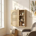 Meuble de rangement mural Dcolora Boho en rotin, porte arquée, étagère ouverte, meuble de salle de bain