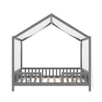Cadre de lit Montessori en forme de maison basse pour lit jumeau Luxystar avec rideaux
