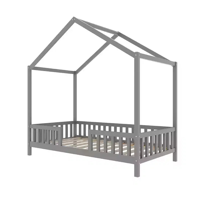 Cadre de lit Montessori en forme de maison basse pour lit jumeau Luxystar avec rideaux