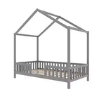 Cadre de lit Montessori en forme de maison basse pour lit jumeau Luxystar avec rideaux