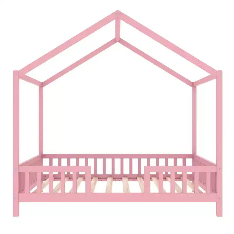 Cadre de lit Montessori en forme de maison basse pour lit jumeau Luxystar avec rideaux