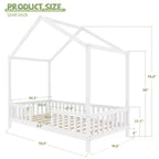 Cadre de lit Montessori en forme de maison basse pour lit jumeau Luxystar avec rideaux