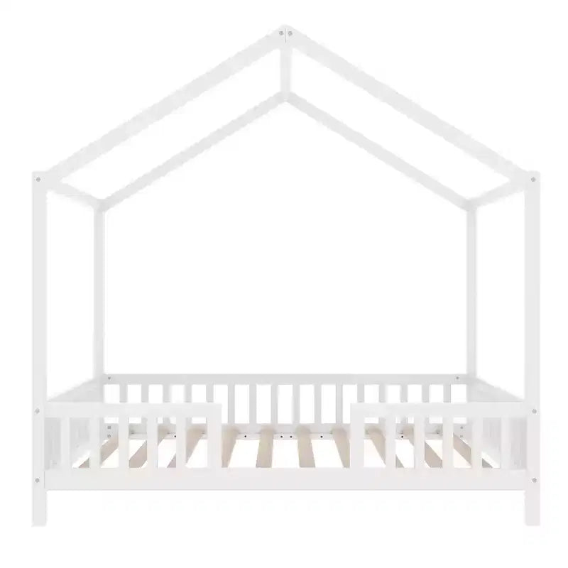 Cadre de lit Montessori en forme de maison basse pour lit jumeau Luxystar avec rideaux