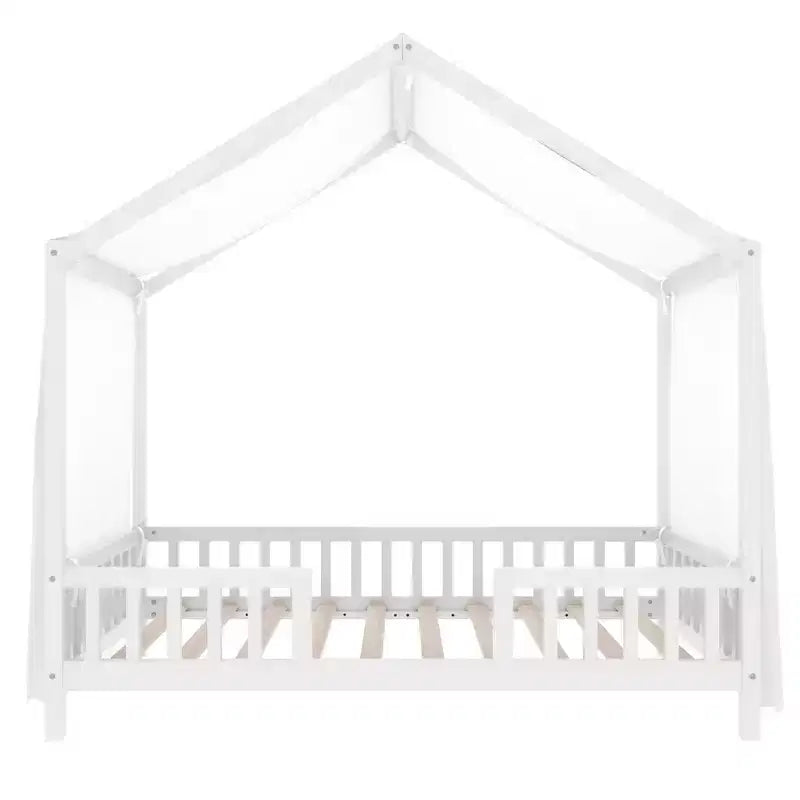 Cadre de lit Montessori en forme de maison basse pour lit jumeau Luxystar avec rideaux