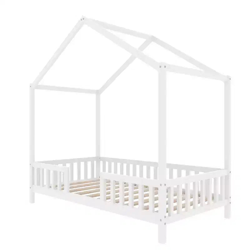Cadre de lit Montessori en forme de maison basse pour lit jumeau Luxystar avec rideaux