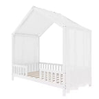 Cadre de lit Montessori en forme de maison basse pour lit jumeau Luxystar avec rideaux