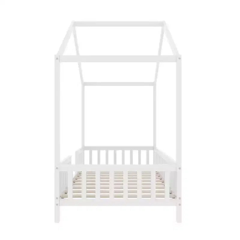 Cadre de lit Montessori en forme de maison basse pour lit jumeau Luxystar avec rideaux