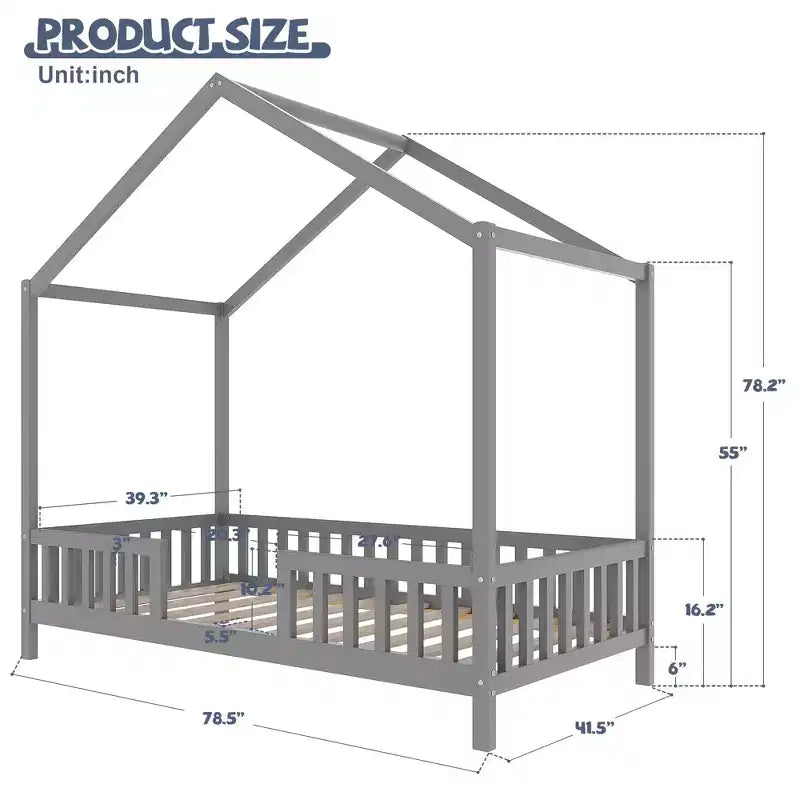 Cadre de lit Montessori en forme de maison basse pour lit jumeau Luxystar avec rideaux