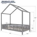 Cadre de lit Montessori en forme de maison basse pour lit jumeau Luxystar avec rideaux