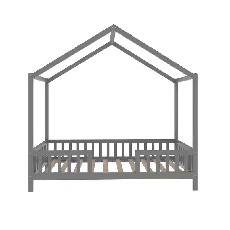 Cadre de lit Montessori en forme de maison basse pour lit jumeau Luxystar avec rideaux
