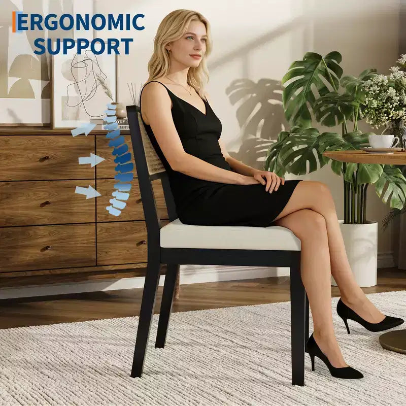Lot de 2 Chaises de Salle à Manger en Rotin, Chaises de Cuisine de Style Ferme Français, Dossier en Rotin, Pieds en Bois, Modernes, Mi-siècle pour Salle à Manger
