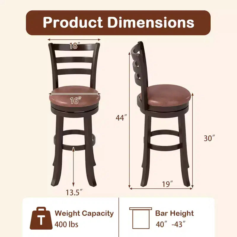 Costway Lot de 2/4 tabourets de bar pivotants de 76 cm de hauteur avec dossier, siège en similicuir pour pub