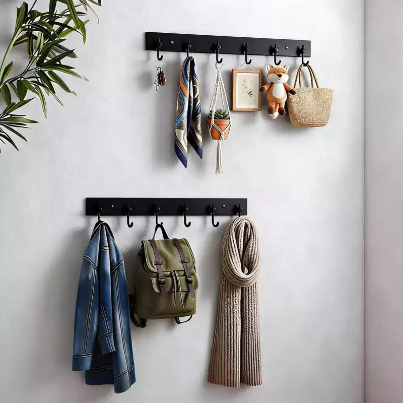 Porte-clés mural, 6 rangées, en acier inoxydable, avec adhésif, sans perçage, organiseur doré pour clés, manteaux, serviettes, chapeaux