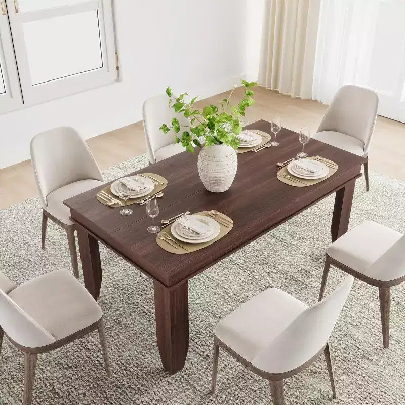 Table de salle à manger de style ferme pour 4 à 6 personnes, table de cuisine rectangulaire de 160 cm avec cadre en bois et finition marron pour la salle à manger