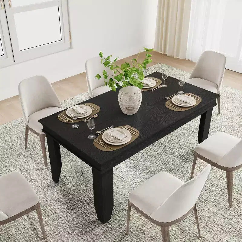 Table de salle à manger de style ferme pour 4 à 6 personnes, table de cuisine rectangulaire de 160 cm avec cadre en bois et finition marron pour la salle à manger