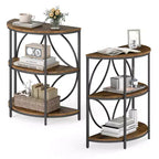 Costway 3-Tier Half Round End Table Set of 2 w/Study Metal Frame Storage Shelves Rustic Brown