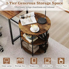 Lot de 2 tables d'appoint semi-circulaires à 3 niveaux Costway avec étagères de rangement en métal robuste, marron rustique