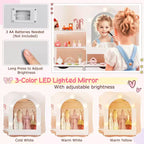 Coiffeuse pour enfants Costway avec 3 modes d'éclairage de couleurs, luminosité réglable, miroir-armoire blanc/rose
